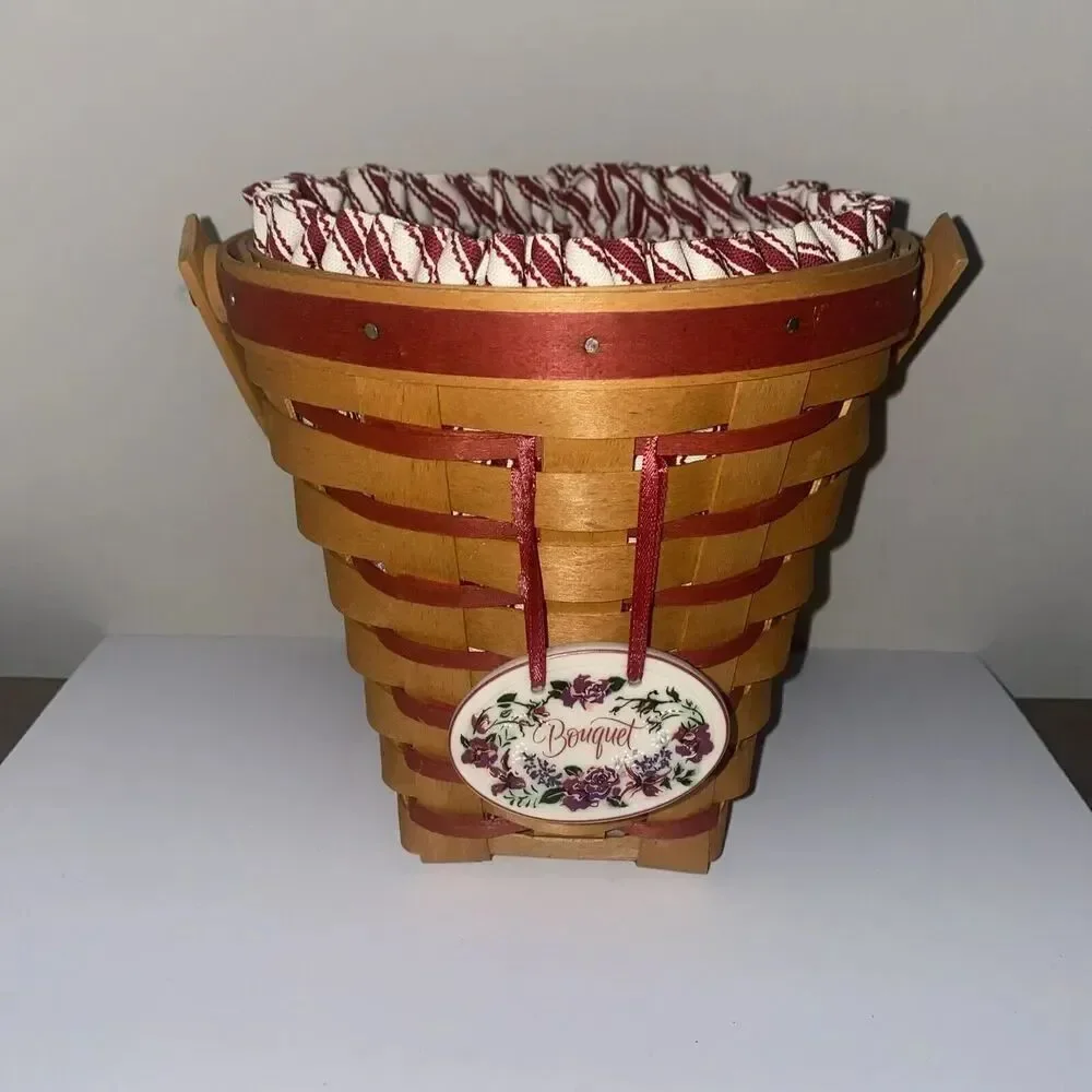 Longaberger 1996 Sweetheart Bouquet Basket Combo Protector Liner & Tie-On